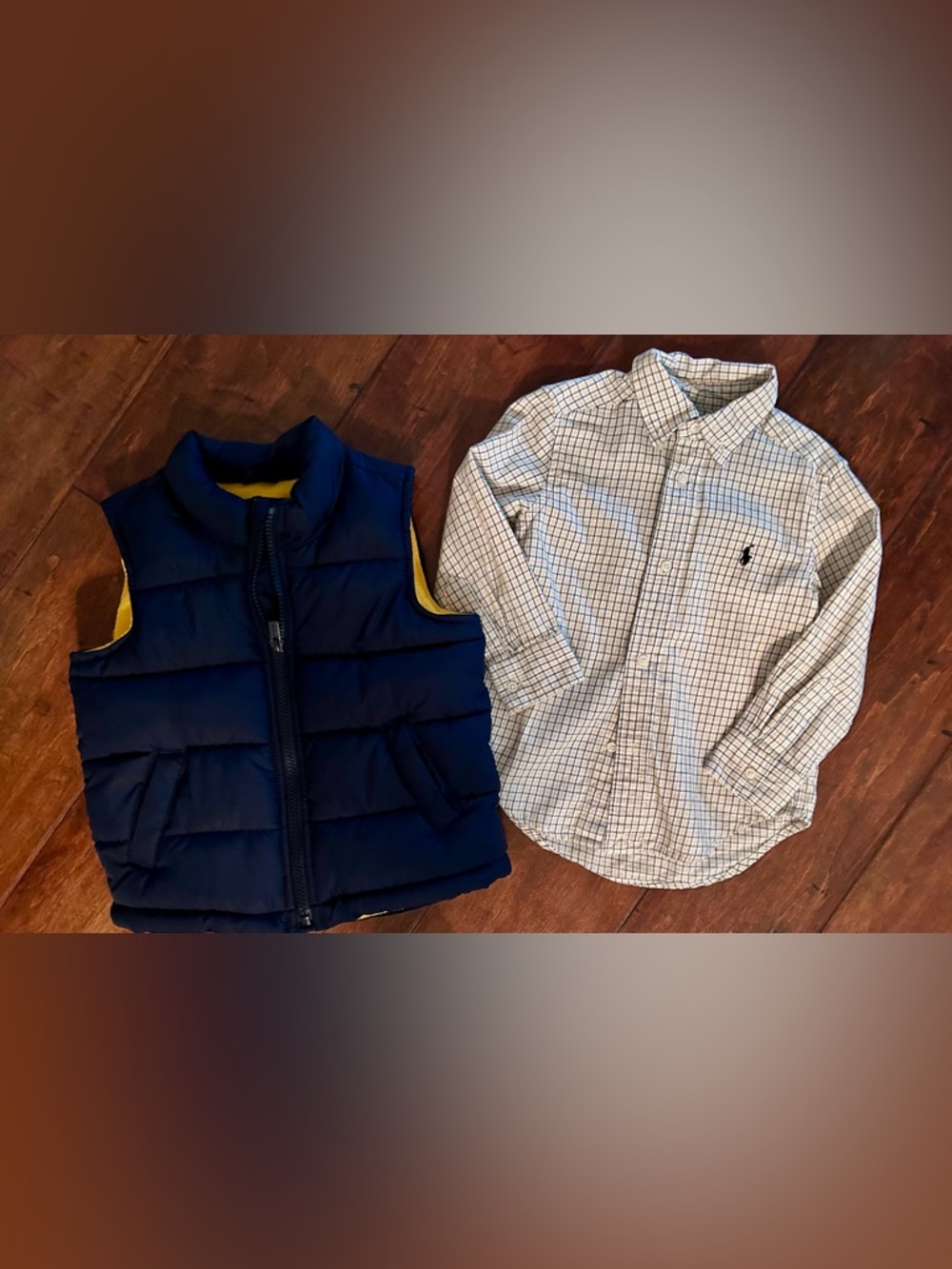 Boys 3/3T Ralph Lauren longsleeve button down + 3T Navy Old Navy puffer vest